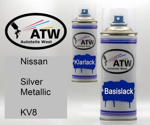 Nissan, Silver Metallic, KV8: 400ml Sprühdose + 400ml Klarlack - Set, von ATW Autoteile West.